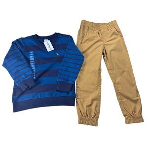 Carters 2-Piece Toddler Set Blue Striped Sweatshirt & Tan Pants Size 4T NEW
